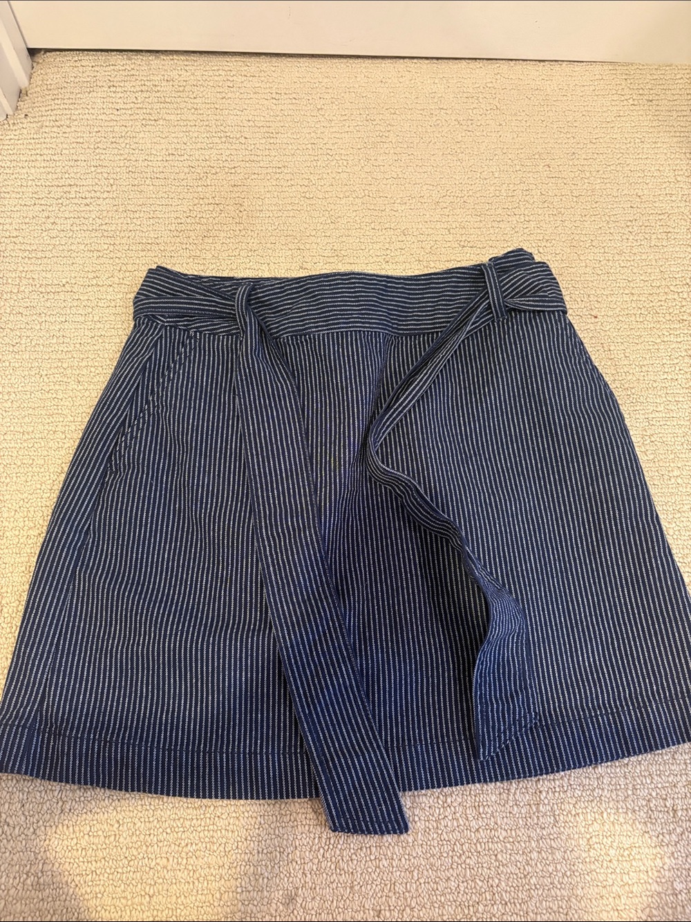 LOFT Navy and White Striped Petite Skirt